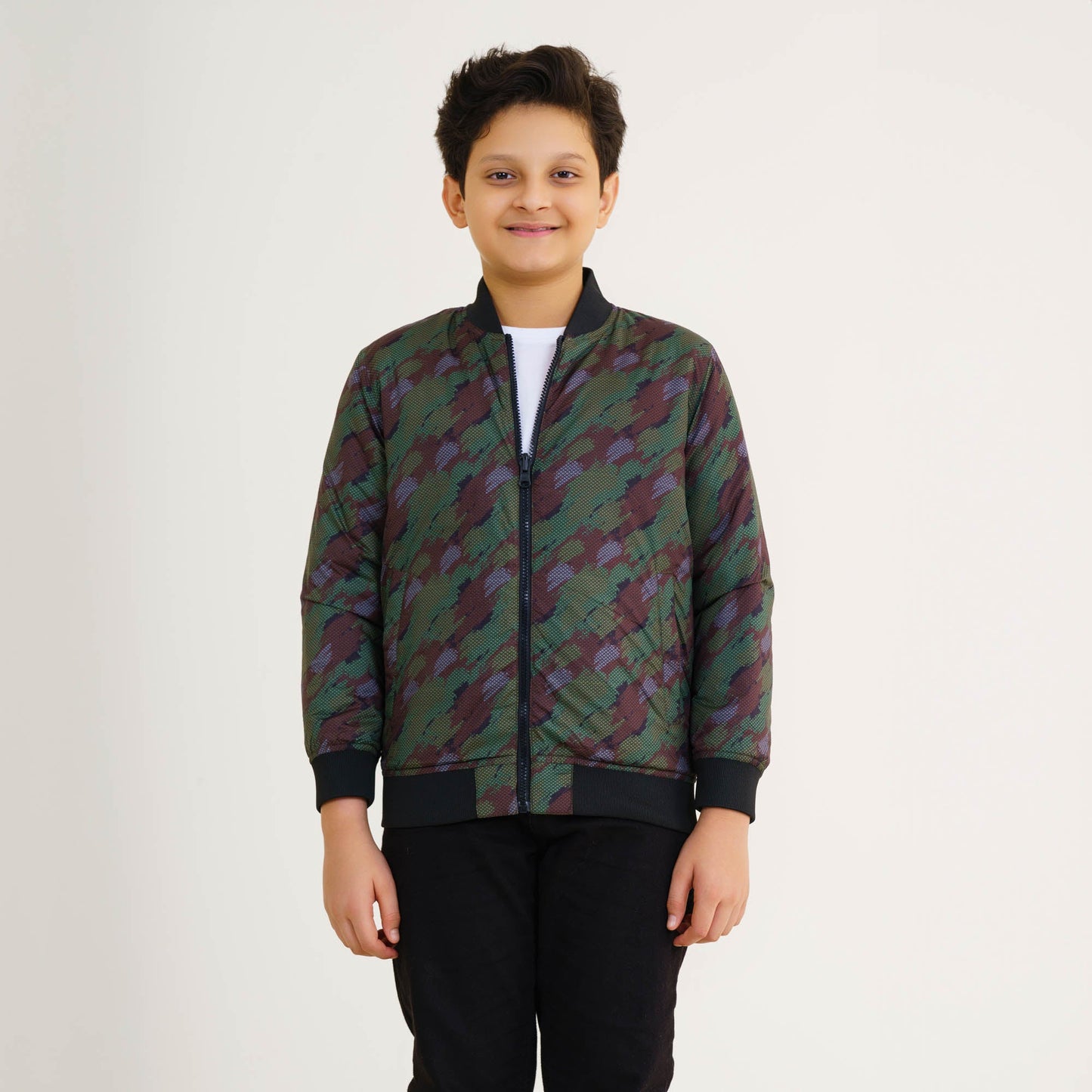 Boys Olive Printed Bomber Jacket