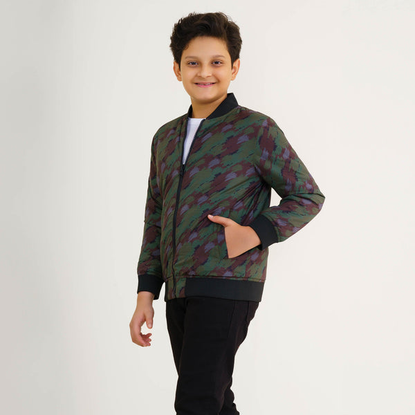 Boy's Olive Printed Bomber Jacket