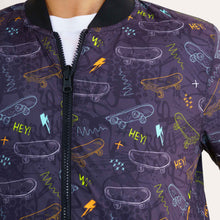 Load image into Gallery viewer, Boy&#39;s Black Printed Bomber Jacket
