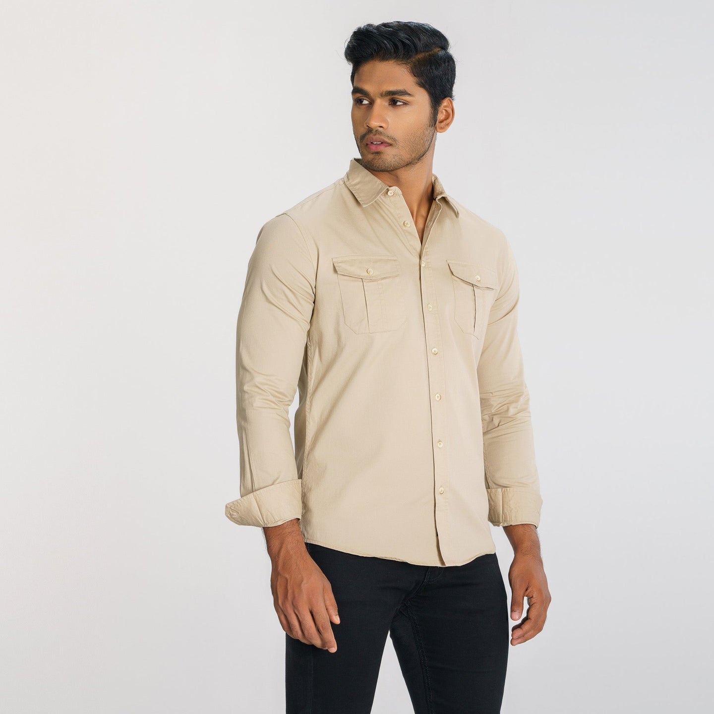 MENS LS SHIRT-BEIGE