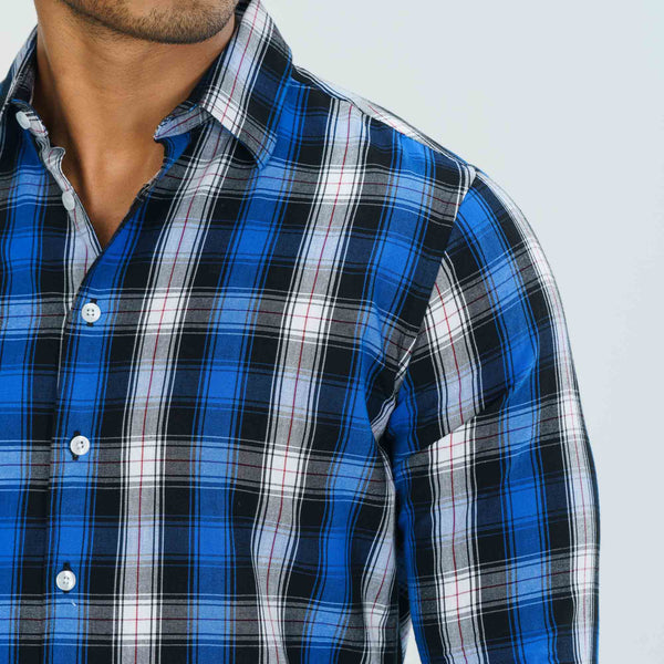 Men Blue Check Shirt