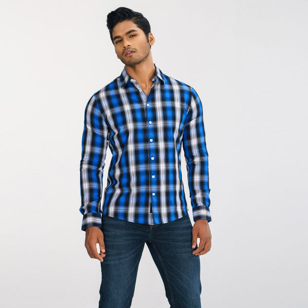 Men Blue Check Shirt