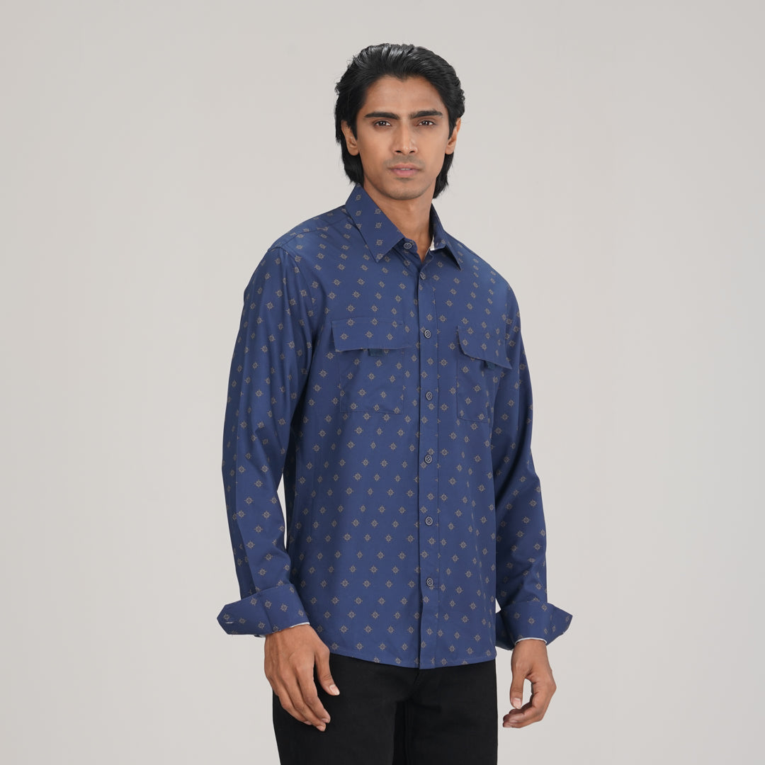 MENS L/S SHIRT-AOP BLUE