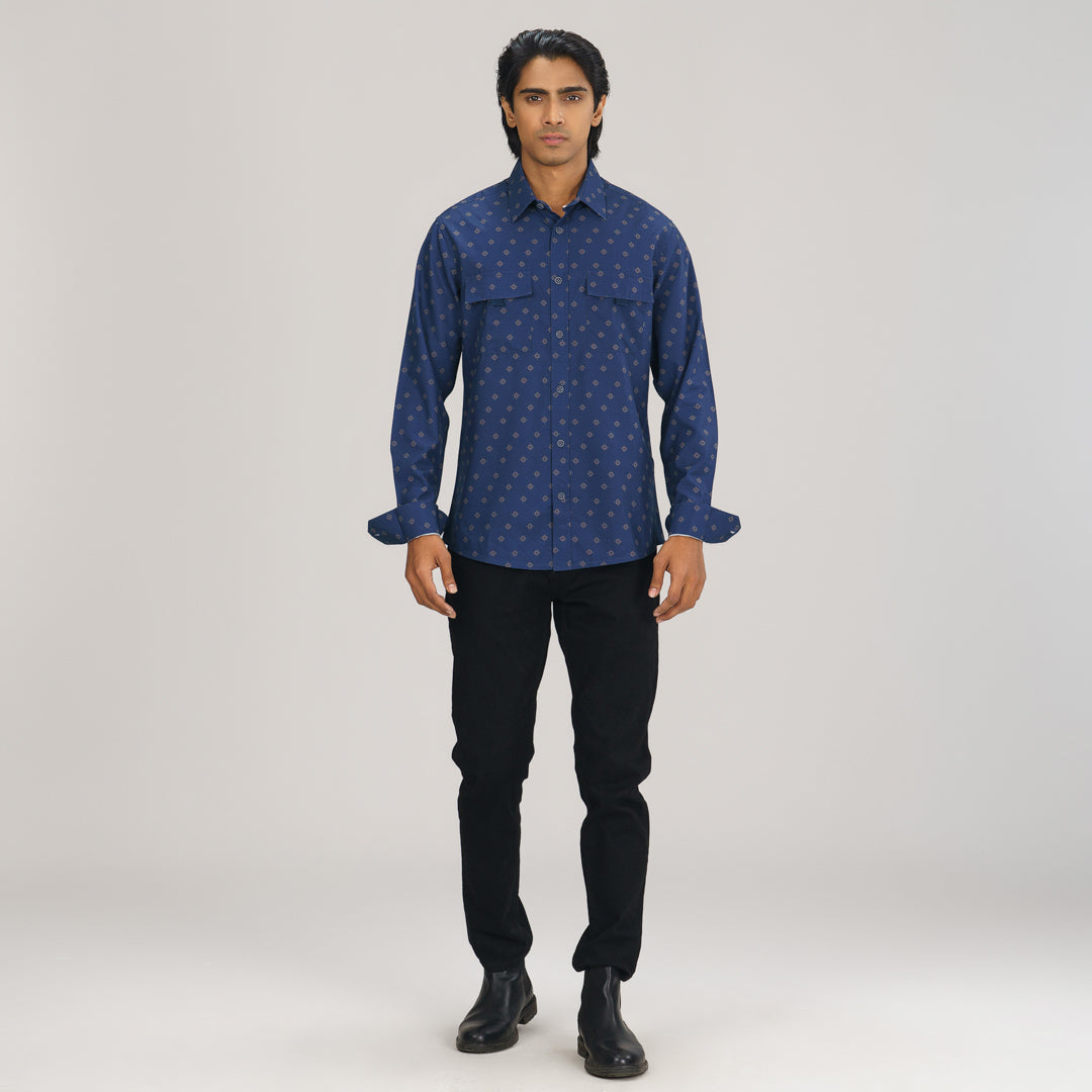 Mens Blue Aop L/S Shirt