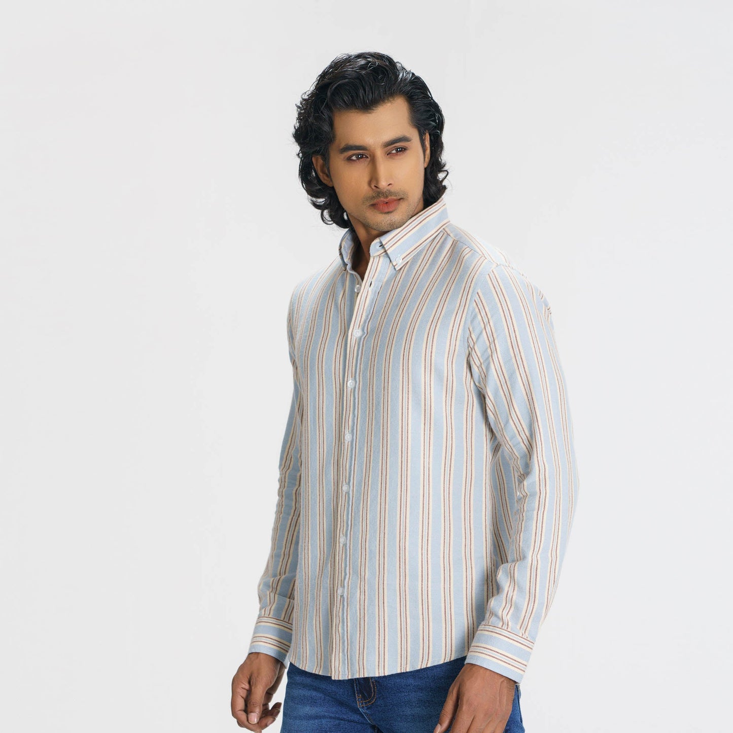 Mens Blue & Cream Striped Shirt