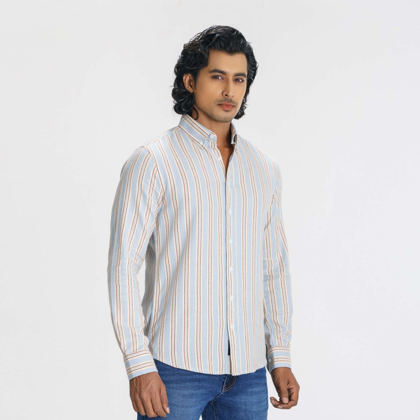 Mens Blue & Cream Striped Shirt