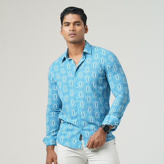 Men Blue Aop Slim Fit Shirt