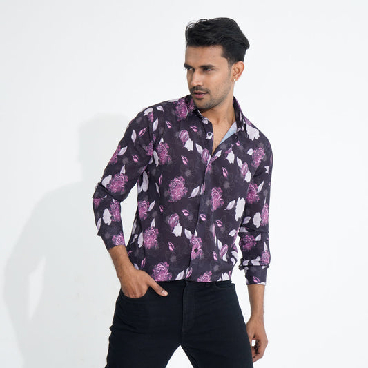 Mens Maroon AOP Slim Fit Shirt