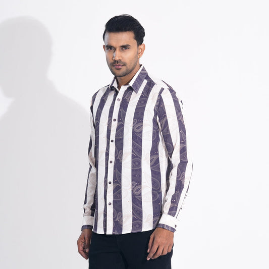 Mens brown Stripe Slim Fit Shirt