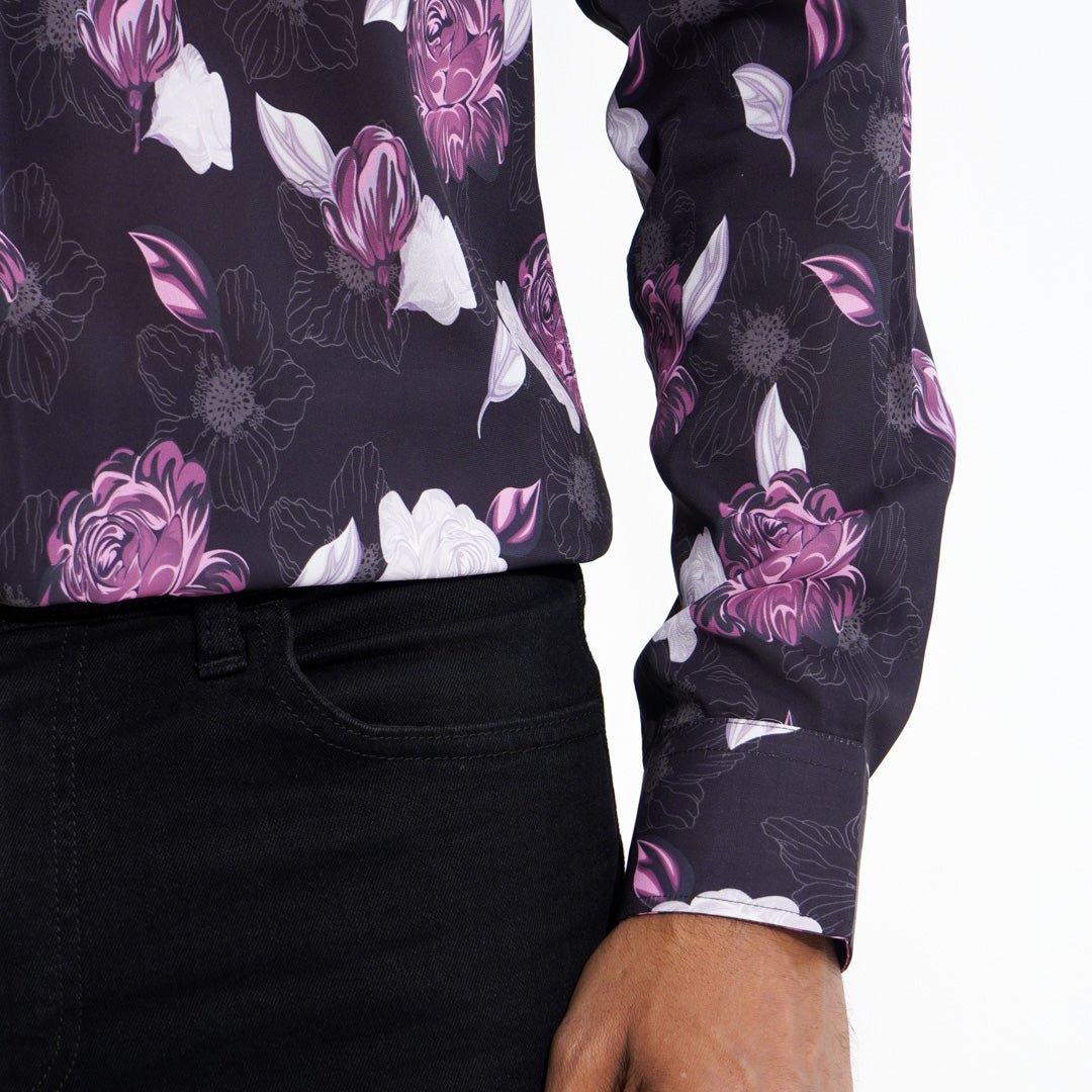 Mens Maroon AOP Slim Fit Shirt