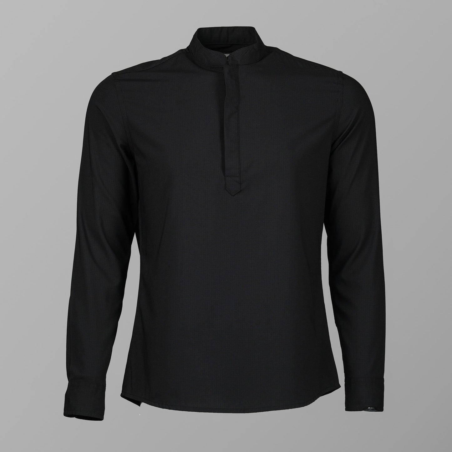 Mens Black Band Collar Shirt