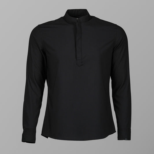 Mens Black Band Collar Shirt