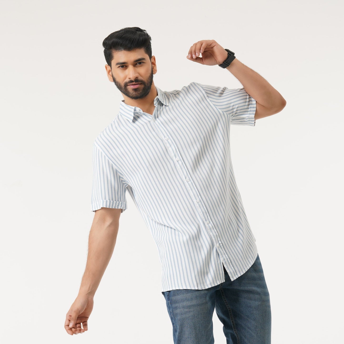 Mens Blue & White Stripe Shirt