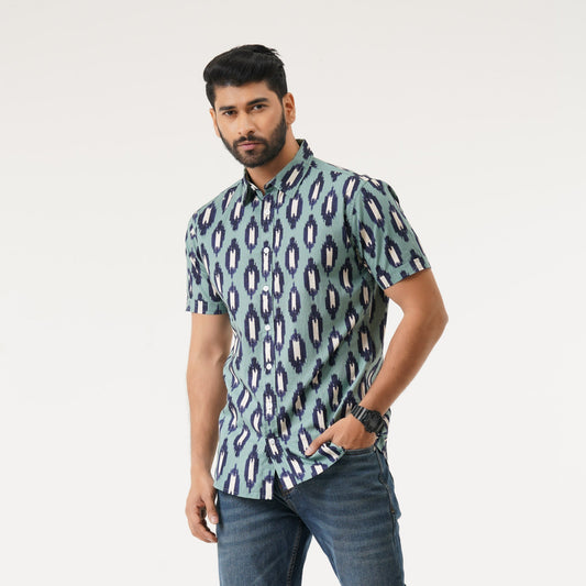 Mens S/S Green AOP Shirt