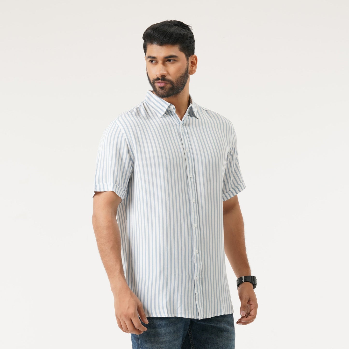 Mens Blue & White Stripe Shirt