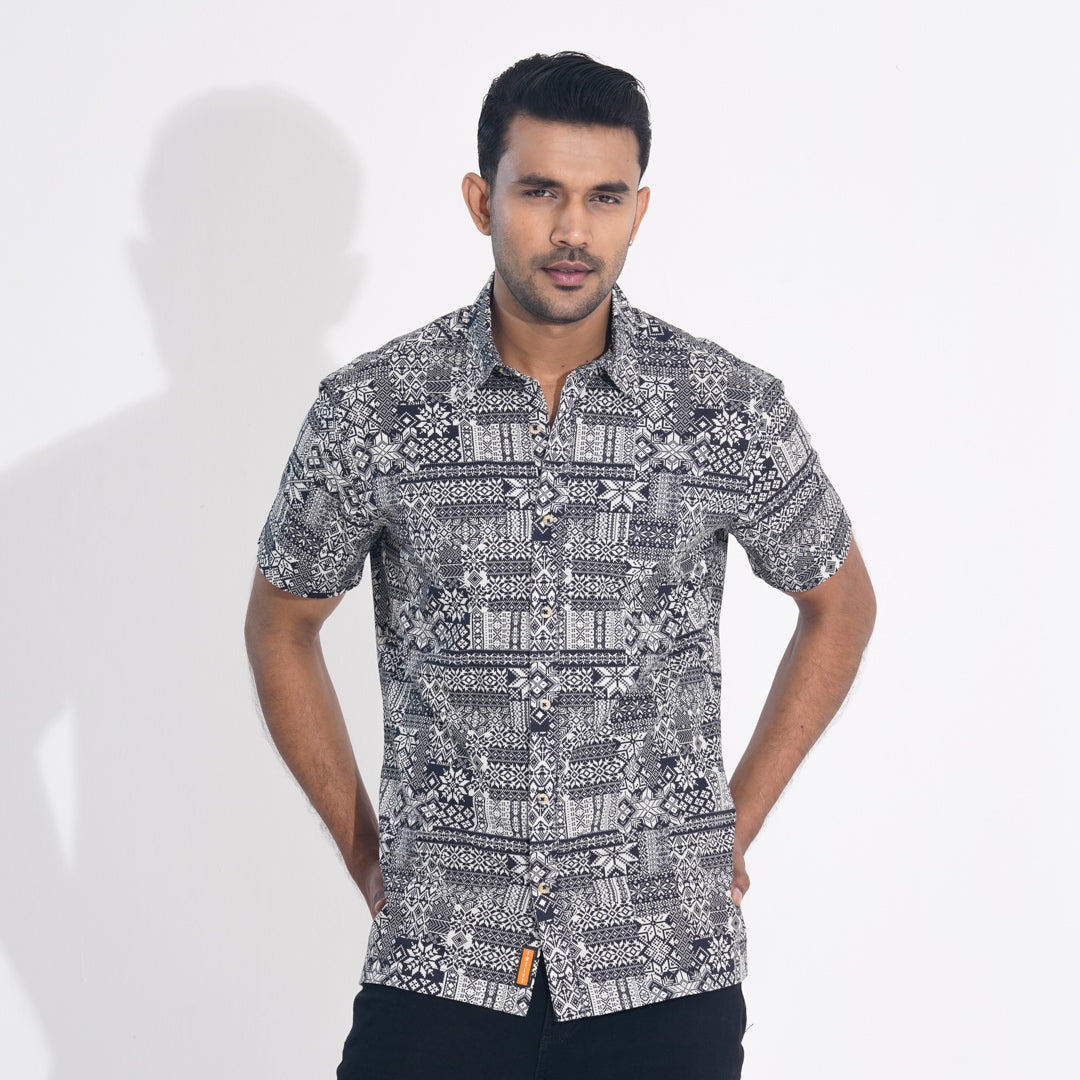 Men's Black Printed Cotton Shirt