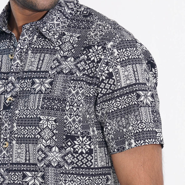 Men's Black Printed Cotton Shirt