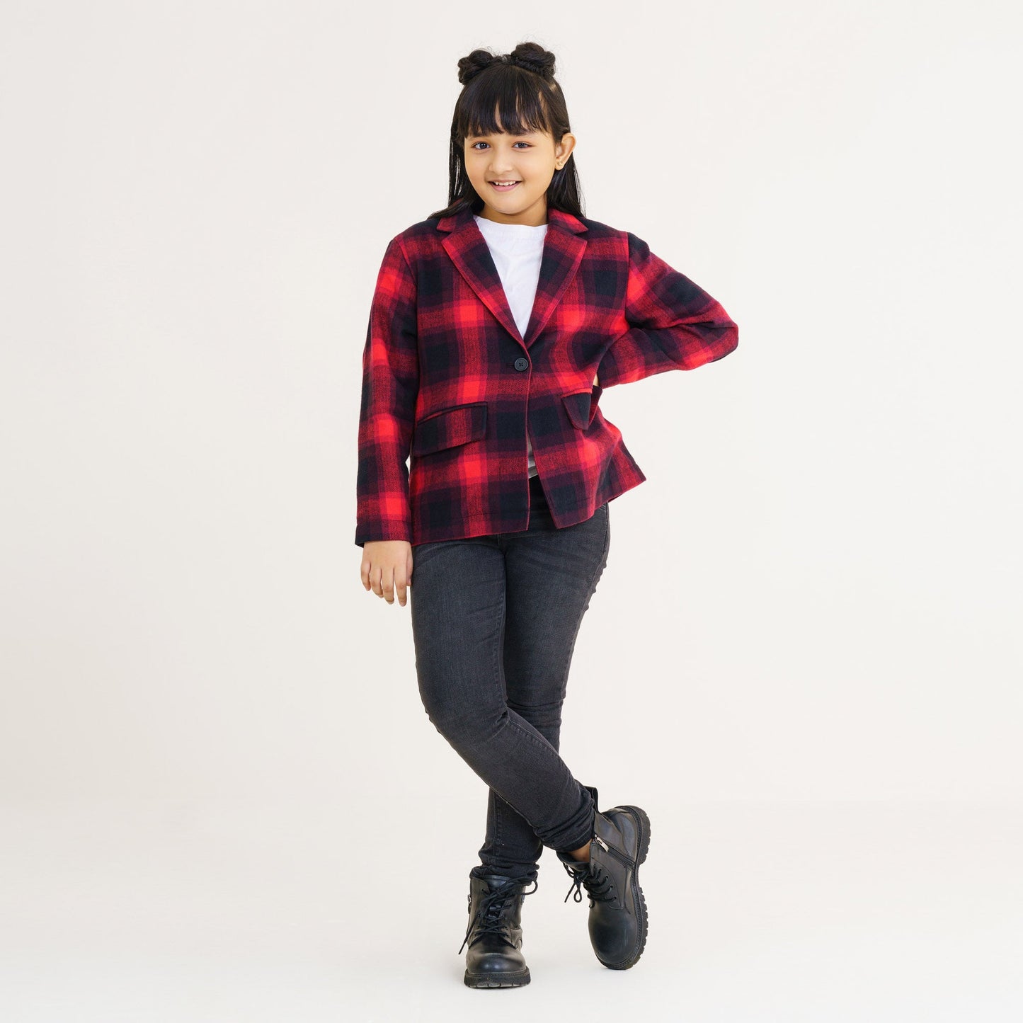 Girls Red Checked Trench Coat