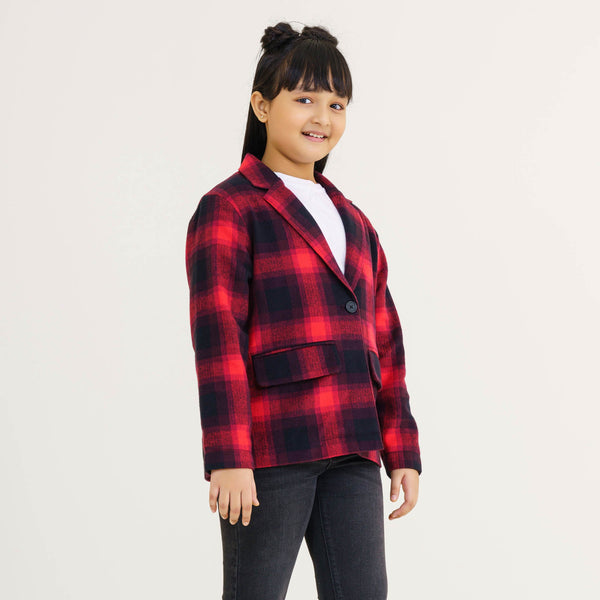 Girls Red Checked Trench Coat