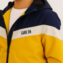 Load image into Gallery viewer, Boy&#39;s Mustard &amp; Navy Hooded Windbreaker
