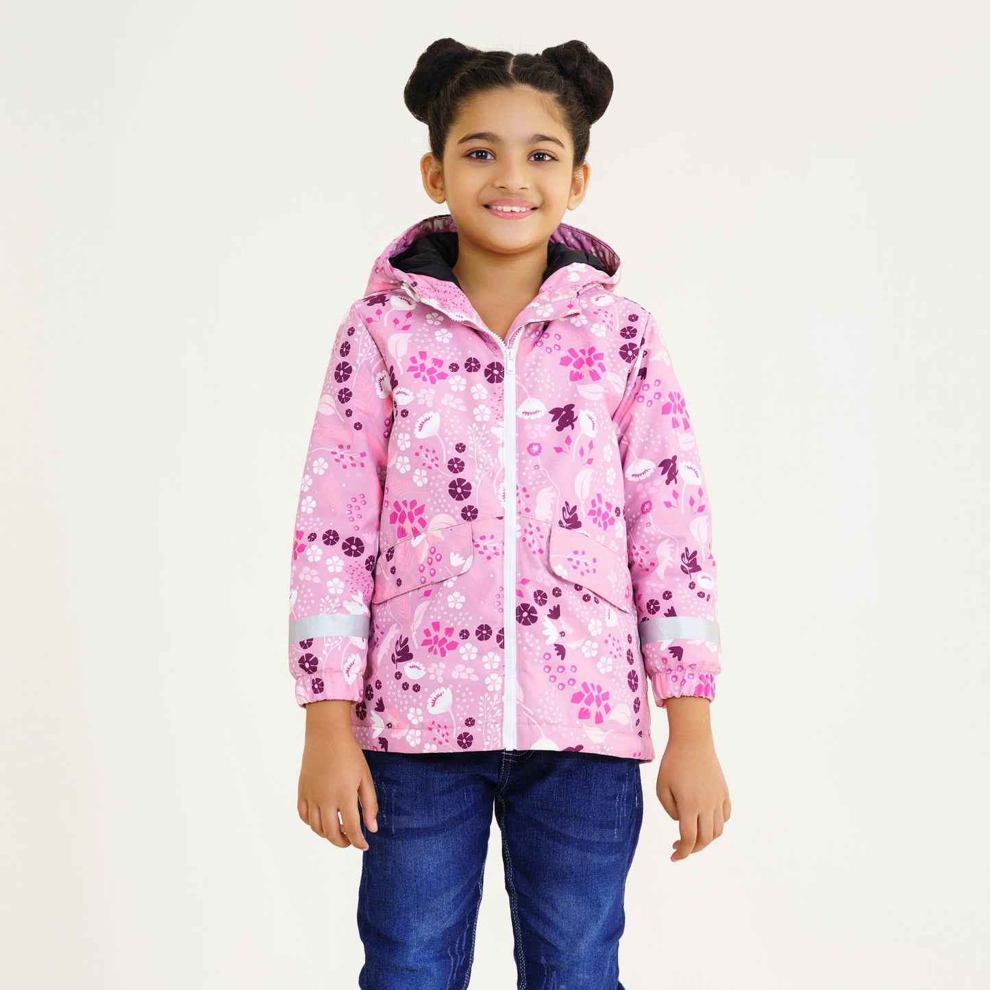 Baby Girls Pink Printed Windbreaker