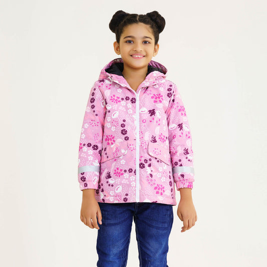 Baby Girls Pink Printed Windbreaker