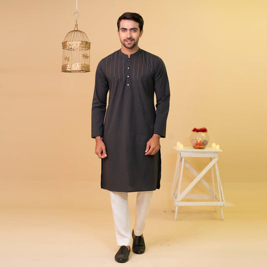 Mens Basic Panjabi-Black 1
