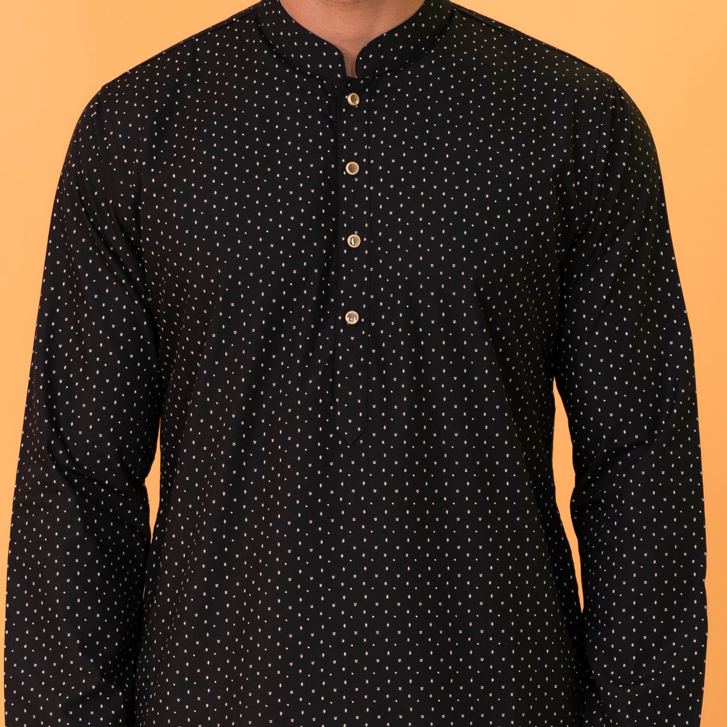 Mens Basic Panjabi-Black Print