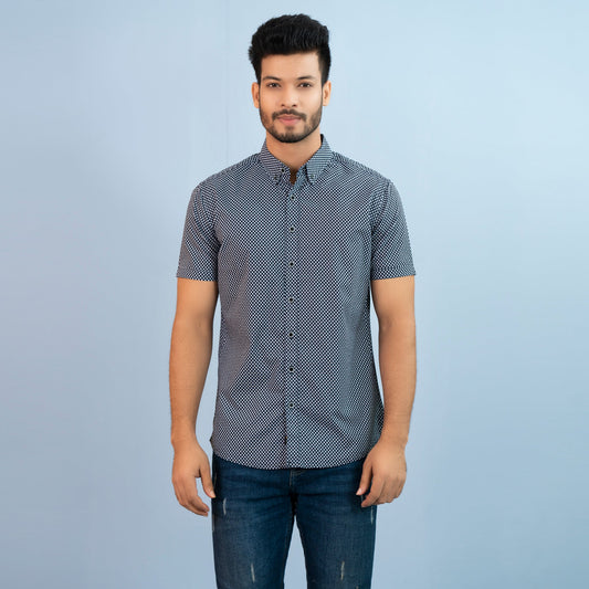 Mens Casual Shirt- Blue White Aop
