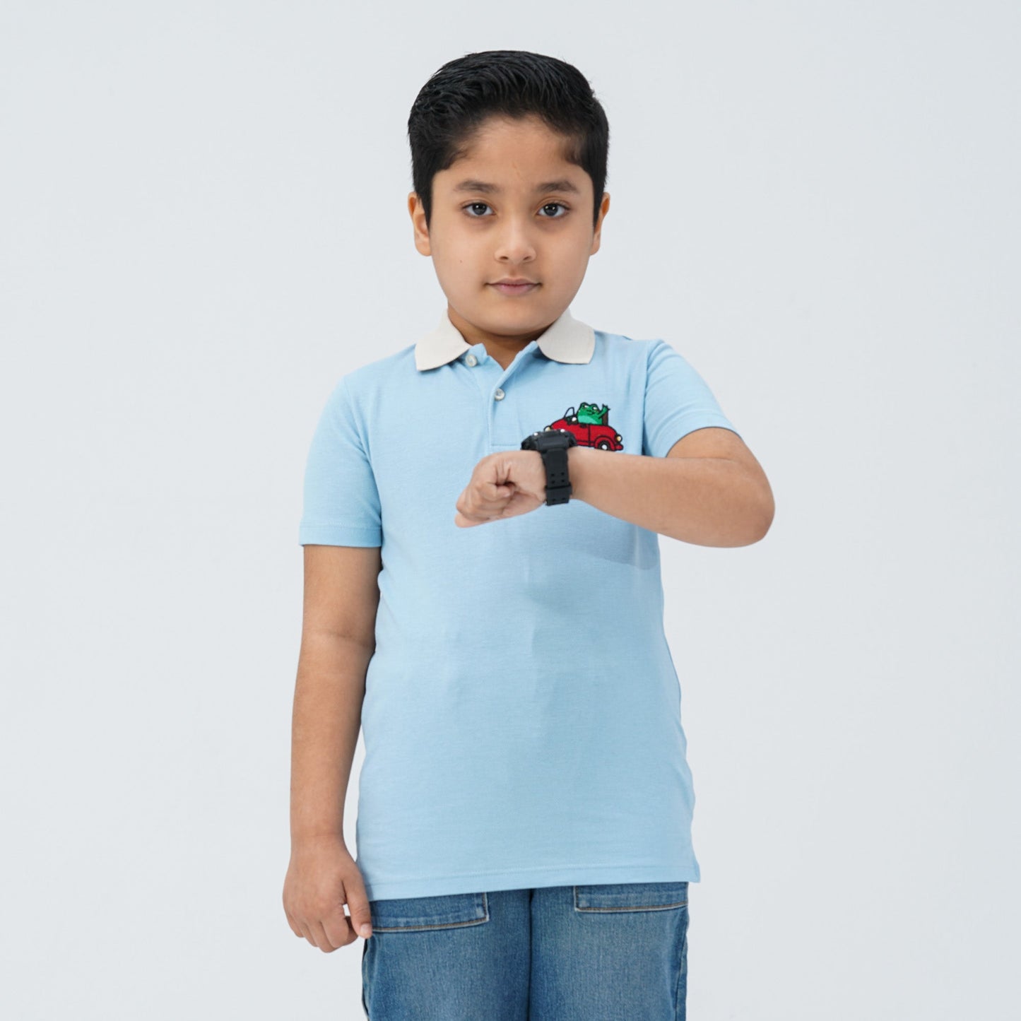 Baby Boy's Sky Blue Cotton Polo Shirt