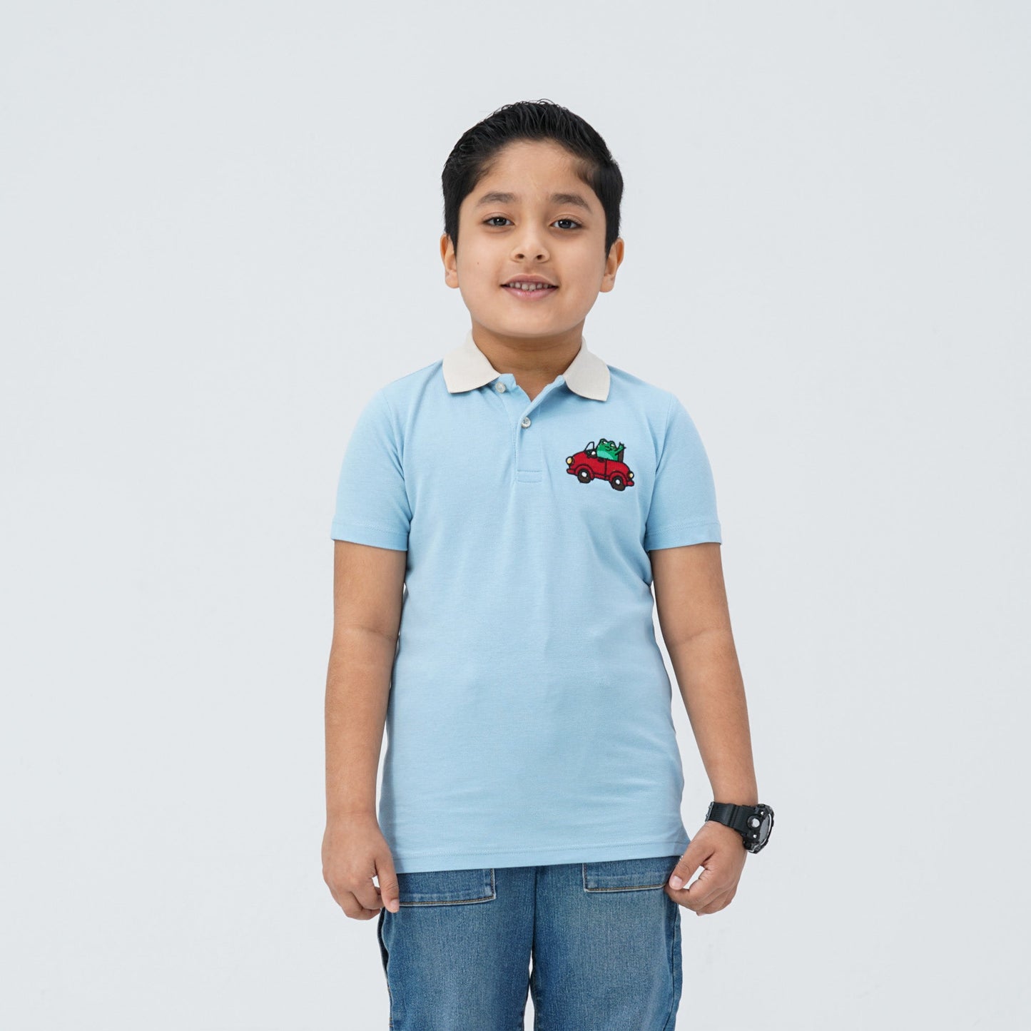 Baby Boy's Sky Blue Cotton Polo Shirt