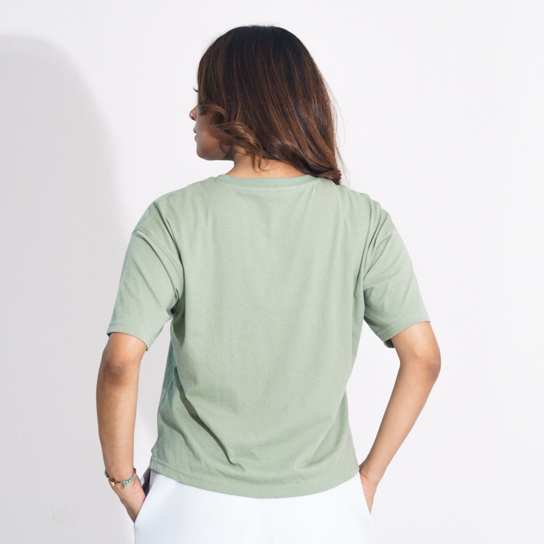 Women Sage Green Crop T-Shirt