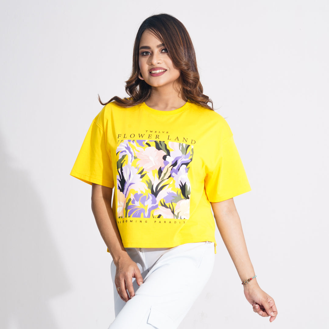 Women Mustard Crop T-Shirt