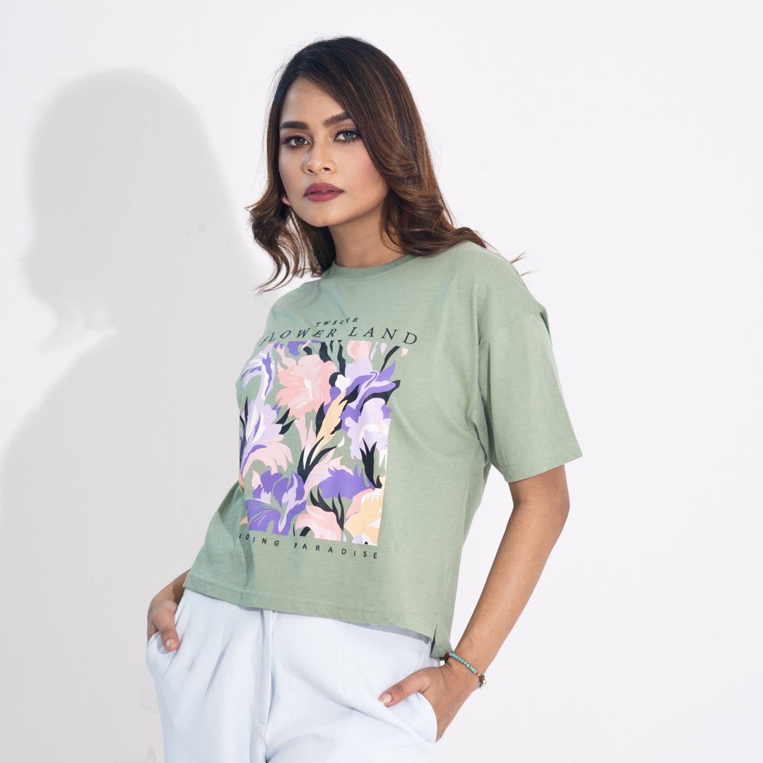 Women Sage Green Crop T-Shirt