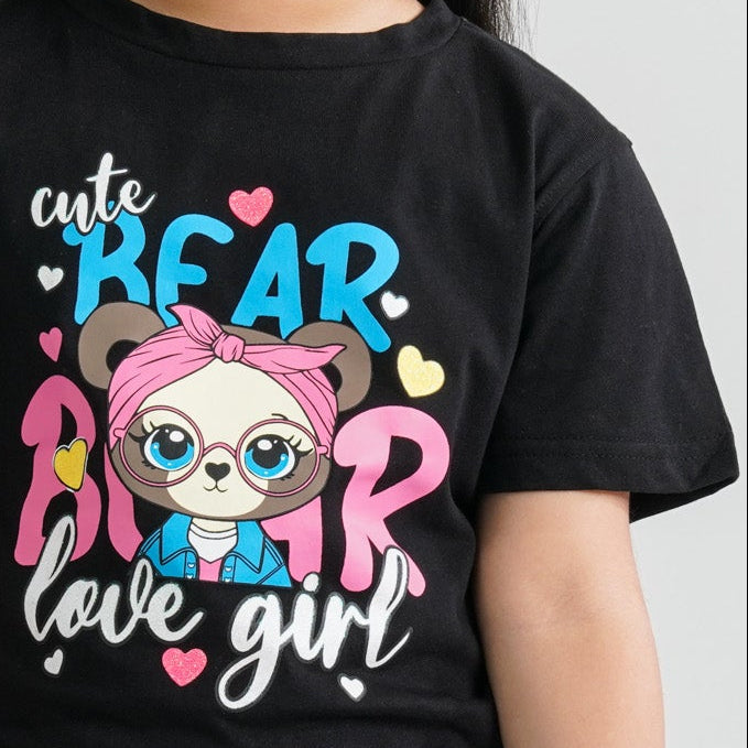 Girls’ Black Cotton T-Shirt