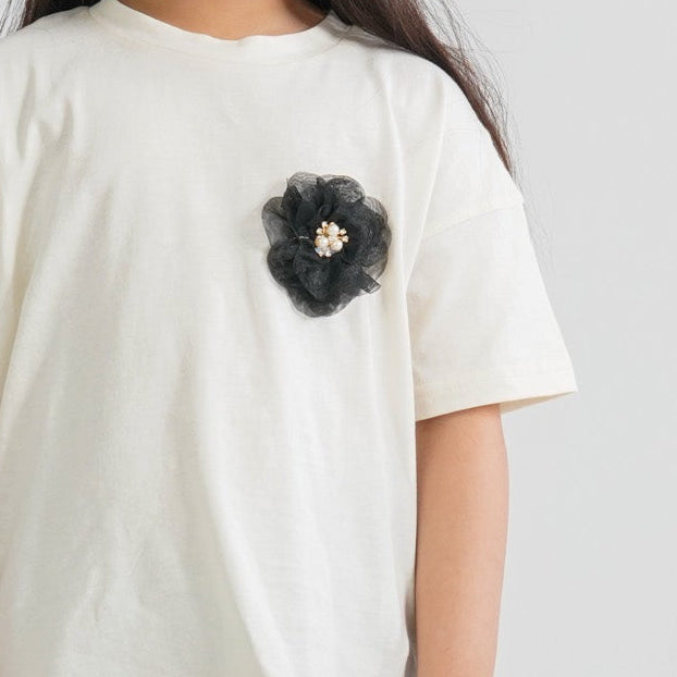 Girls’ Cream White Cotton T-Shirt