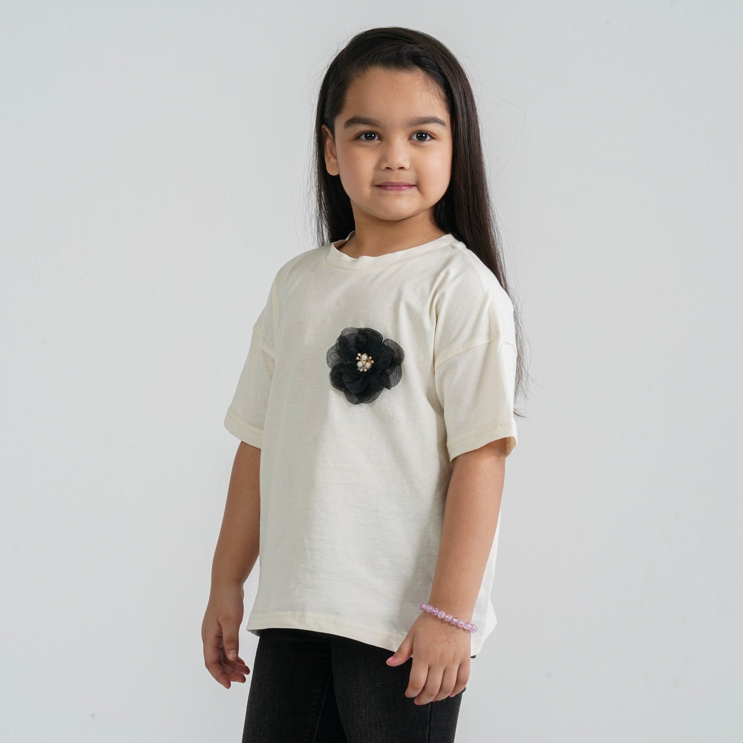 Girls’ Cream White Cotton T-Shirt