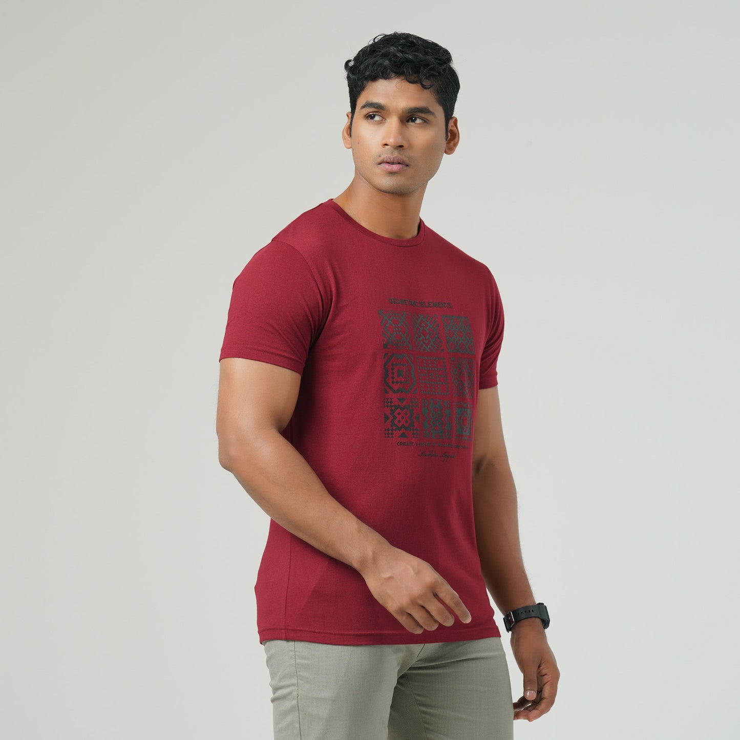 Mens Maroon Graphic T-Shirt