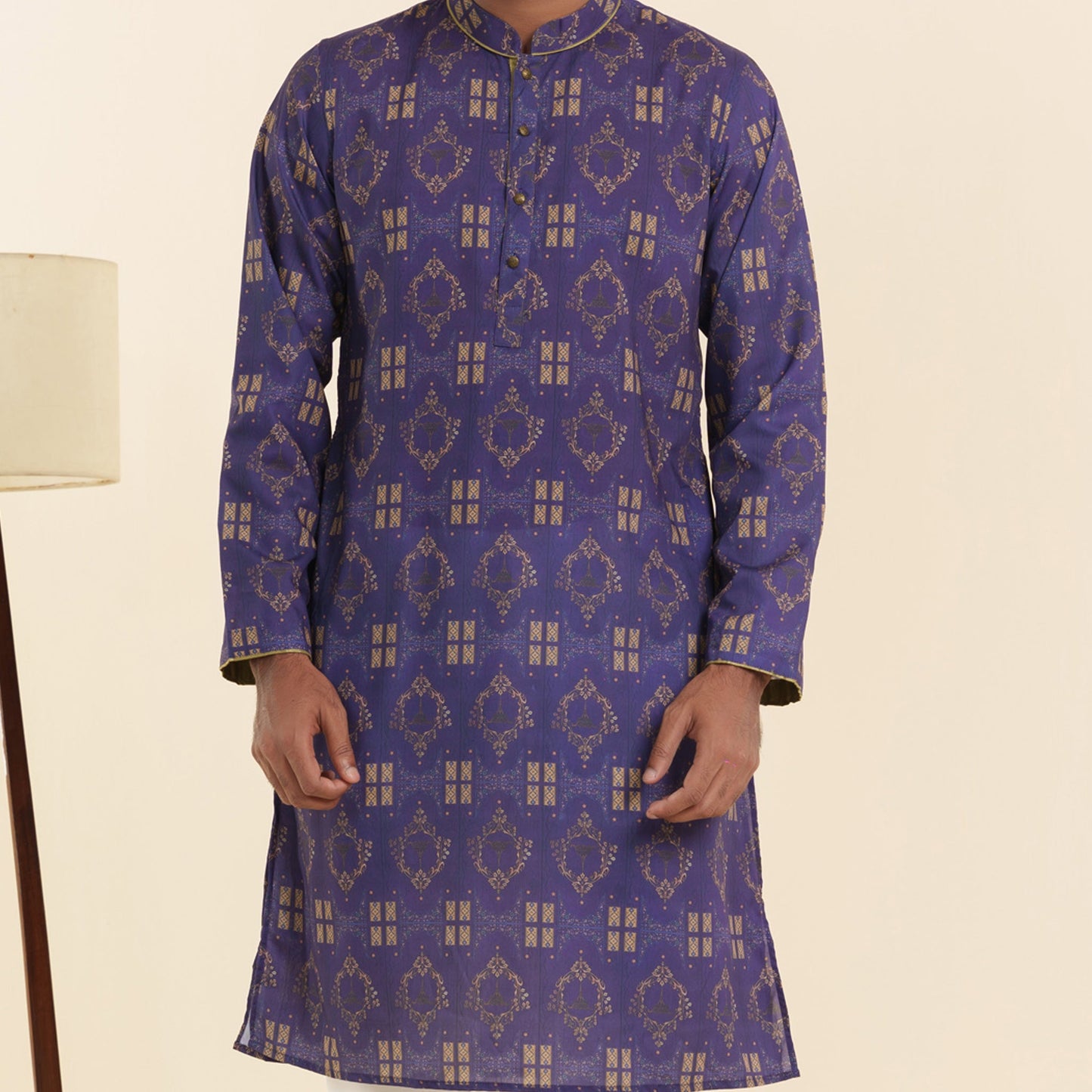 Mens Basic Panjabi- Violet Print