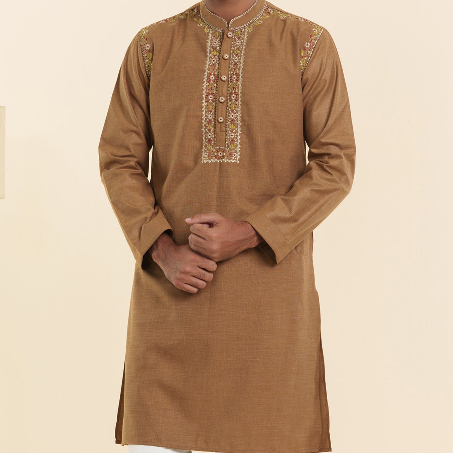 Men's Brown Embroidered Panjabi