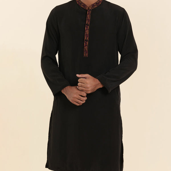 Men's Black Embroidery Panjabi