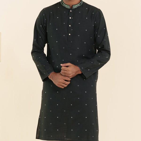 Men's Black Embroidered Panjabi