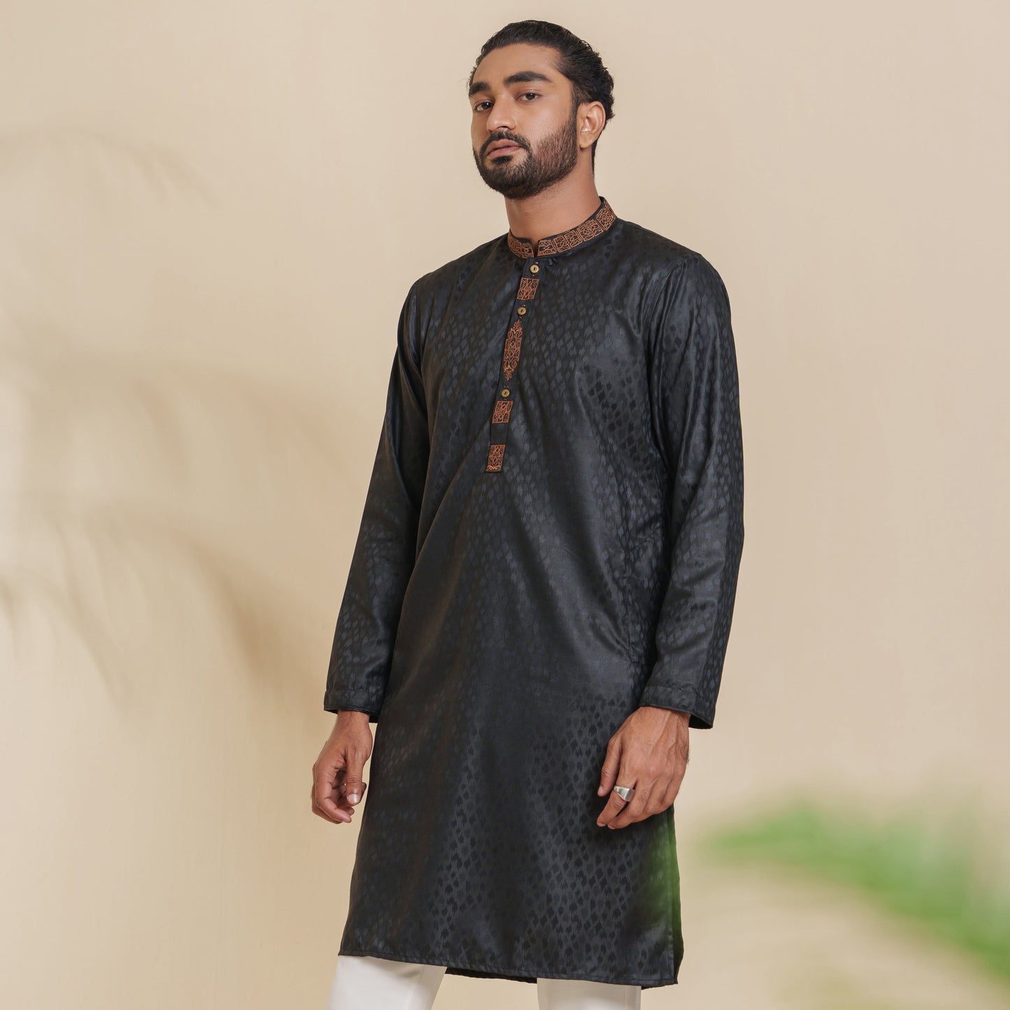 Men's Black Embroidery Panjabi