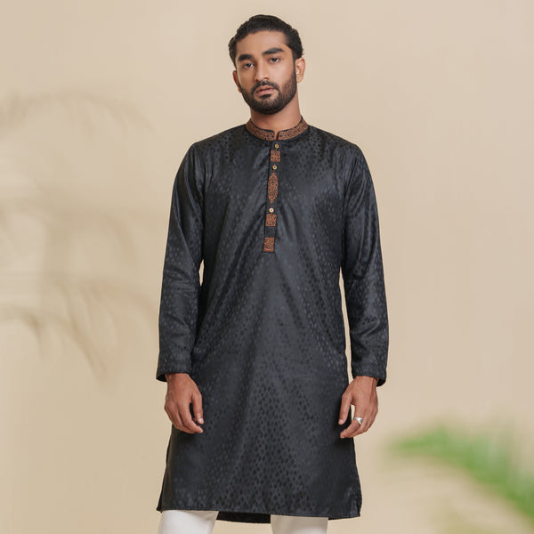 Men's Black Embroidery Panjabi