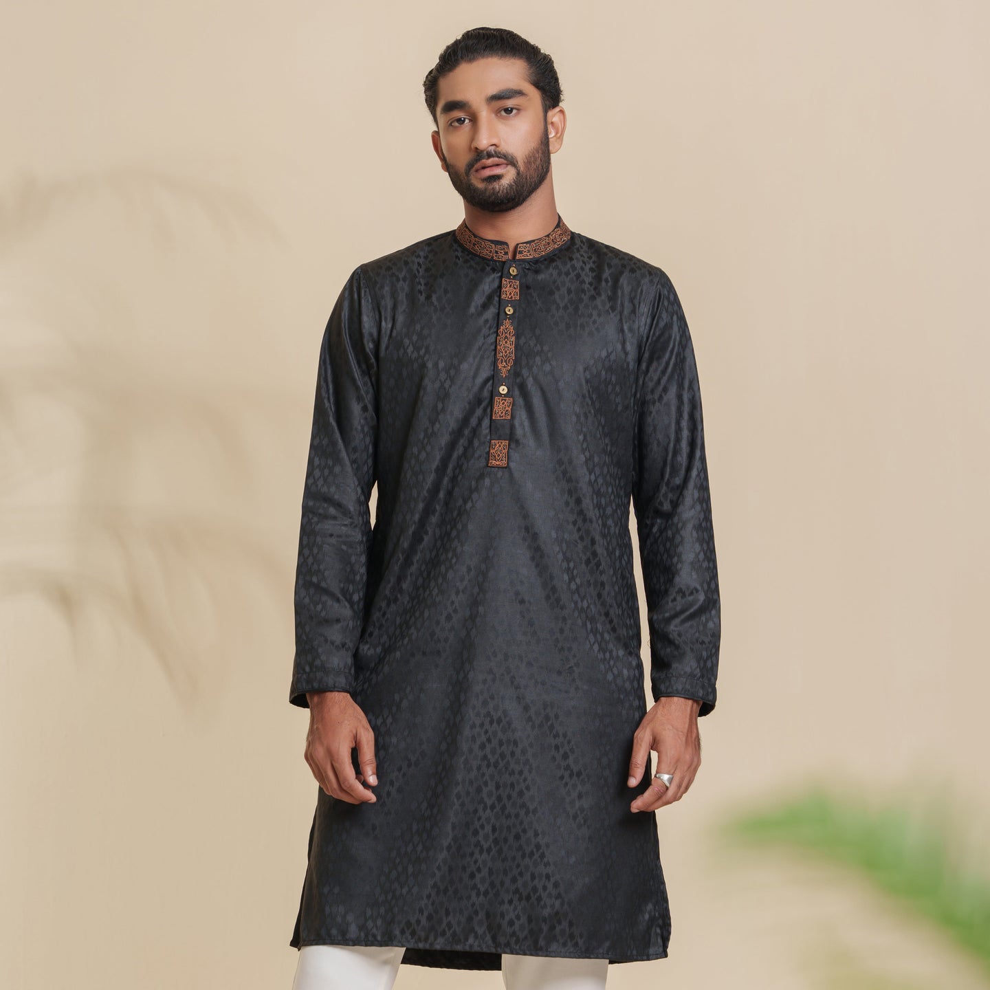 Men's Black Embroidery Panjabi