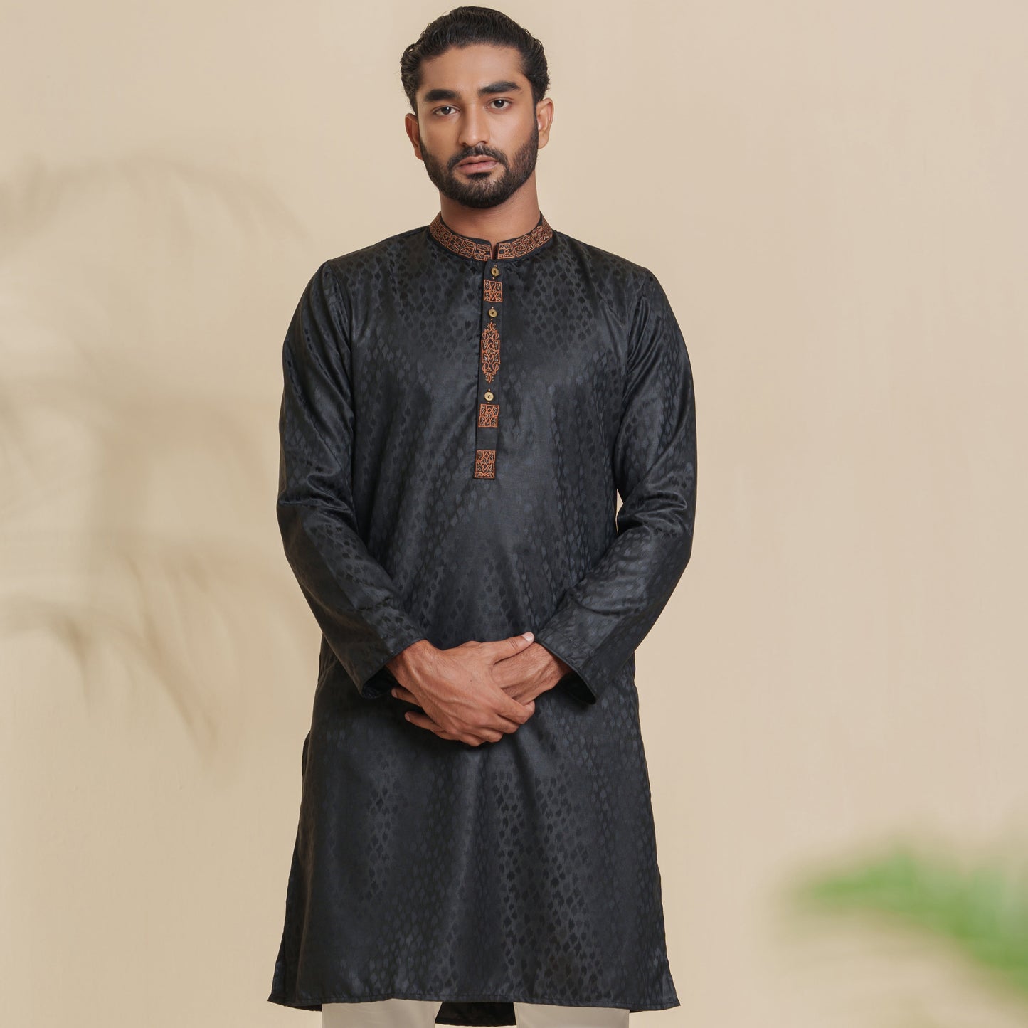Men's Black Embroidery Panjabi