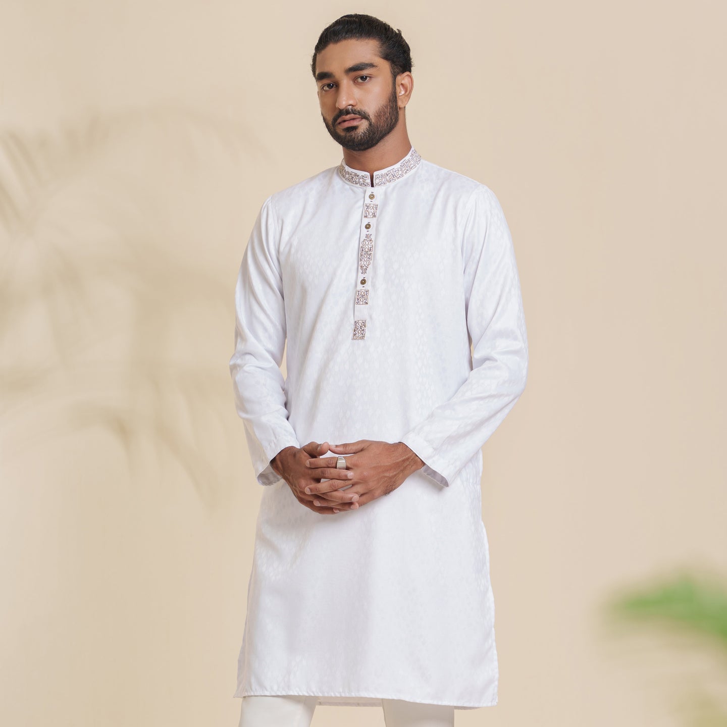 Men's White Embroidery Panjabi