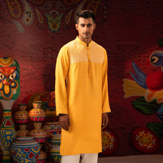 Men Yellow Embroidered Panjabi