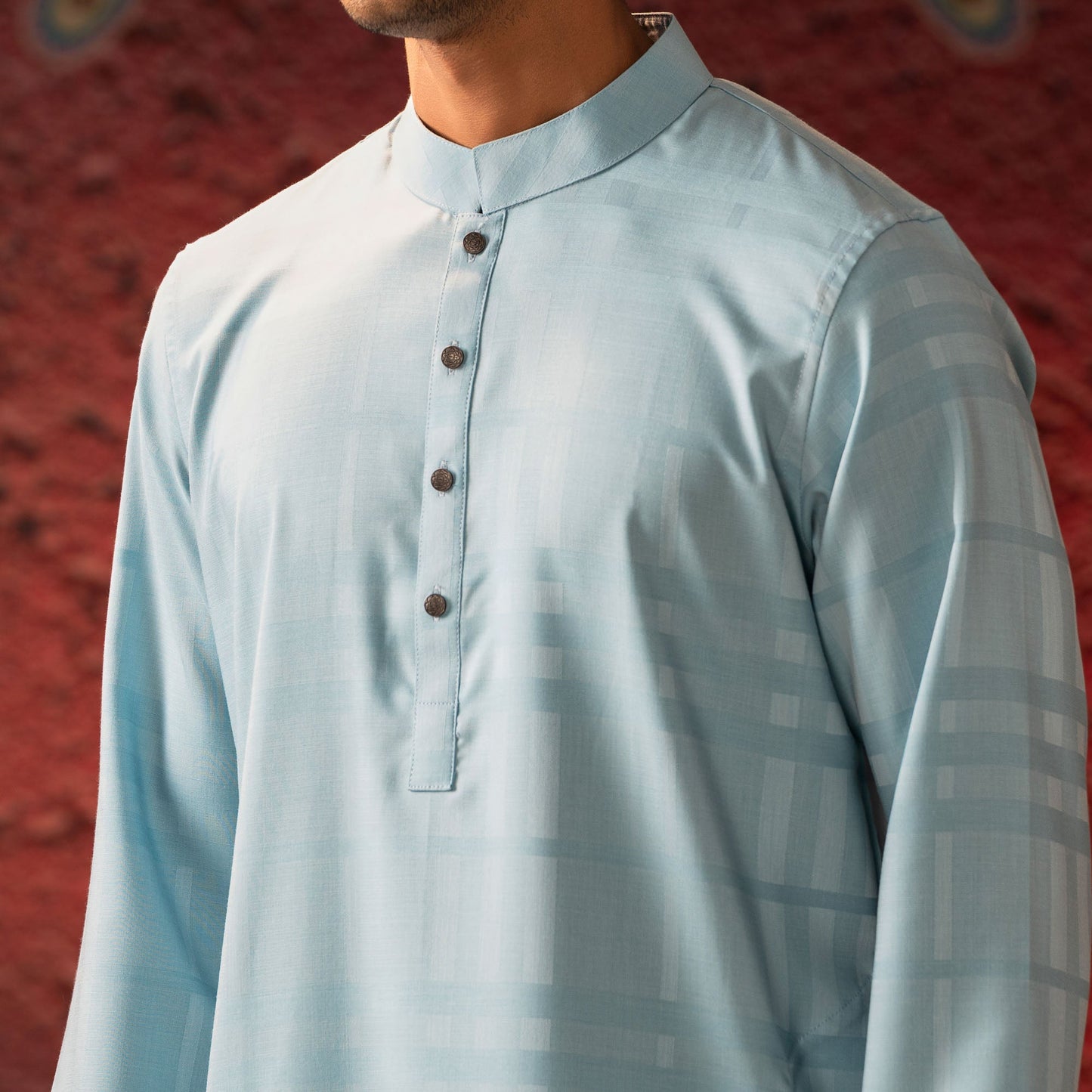 Mens Grey Blue Basic Panjabi