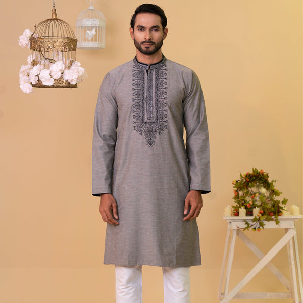 Men's Grey Embroidery Panjabi